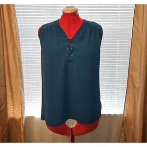 Tempted Hearts Teal Lace-Up Sleeveless Blouse